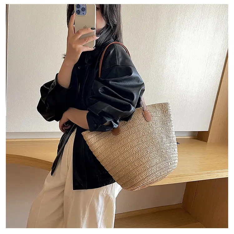 Women's Straw Bucket Bag Western Style One Shoulder — feature 8