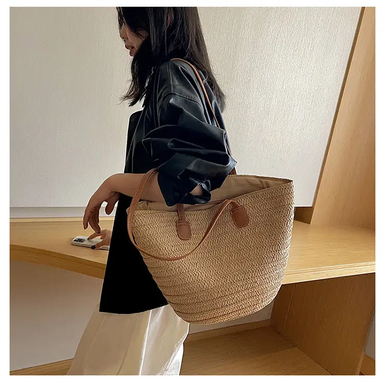 Women's Straw Bucket Bag Western Style One Shoulder — feature 9