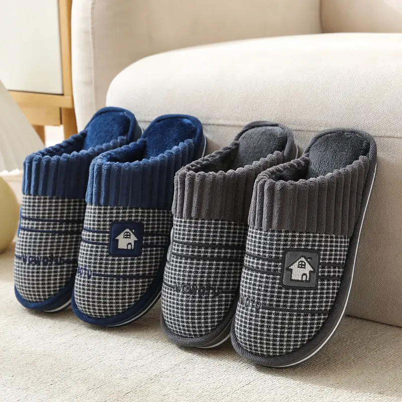 2023 Winter Men's Large Size Retro Cotton Slippers Indoor Non-Slip Home Thick-Soled Warm Men's Thickened Couple Slippers