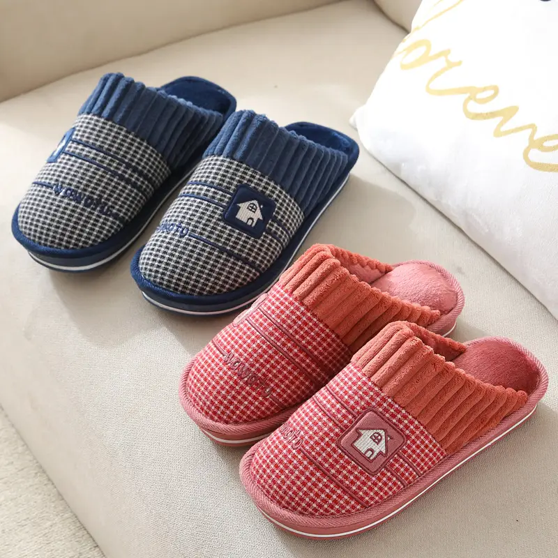 2023 Winter Men's Large Size Retro Cotton Slippers Indoor Non-Slip Home Thick-Soled Warm Men's Thickened Couple Slippers