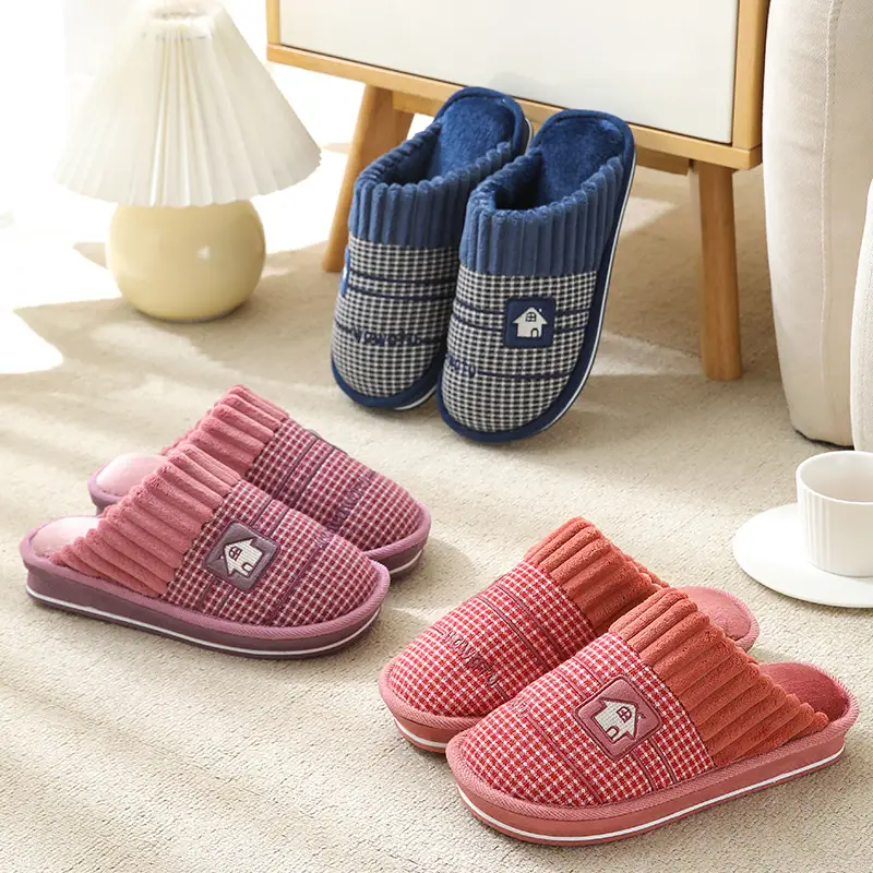 2023 Winter Men's Large Size Retro Cotton Slippers Indoor Non-Slip Home Thick-Soled Warm Men's Thickened Couple Slippers
