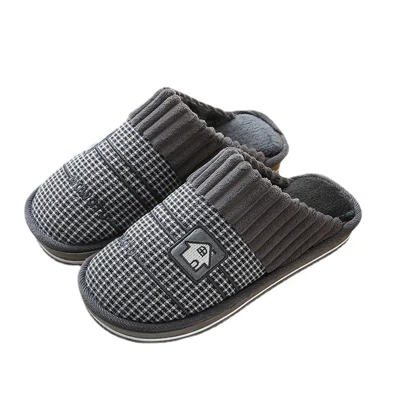 2023 Winter Men's Large Size Retro Cotton Slippers Indoor Non-Slip Home Thick-Soled Warm Men's Thickened Couple Slippers