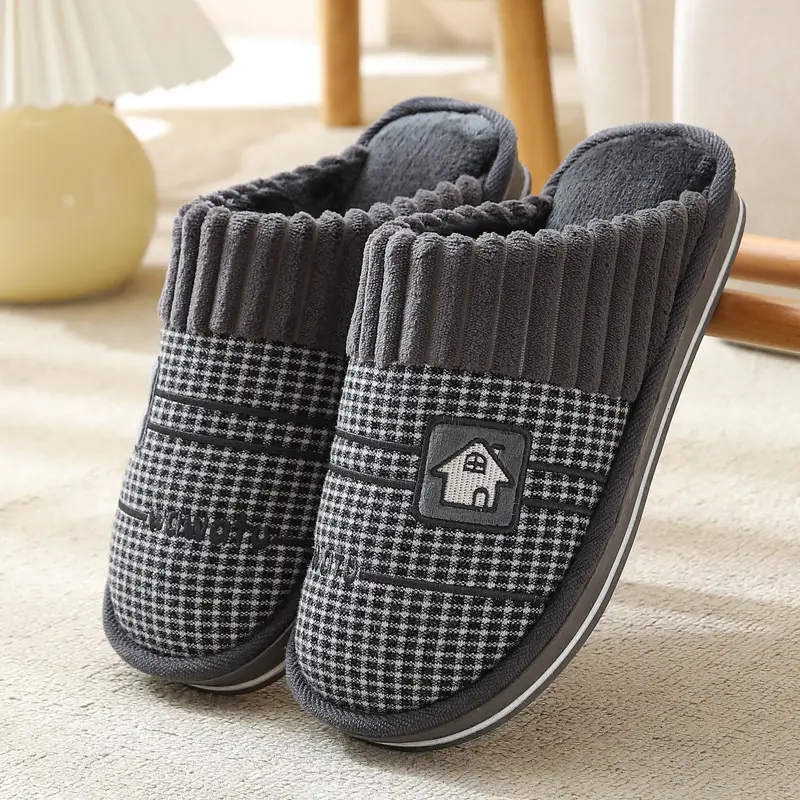 2023 Winter Men's Large Size Retro Cotton Slippers Indoor Non-Slip Home Thick-Soled Warm Men's Thickened Couple Slippers