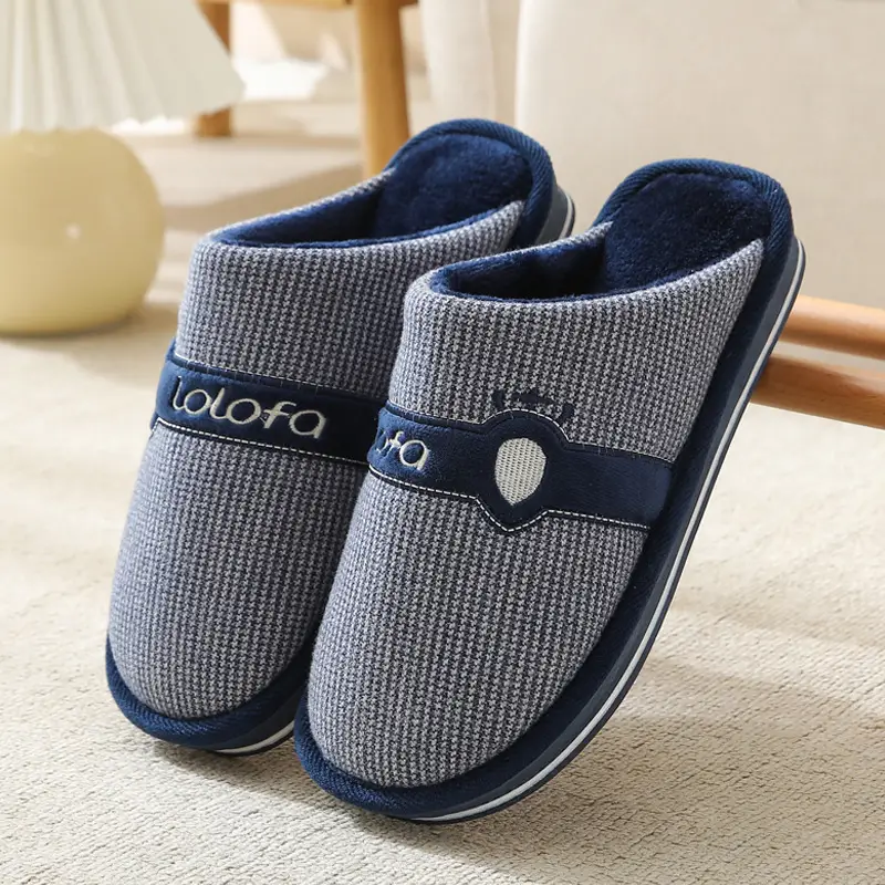 2023 Winter Men's Large Size Retro Cotton Slippers Indoor Non-Slip Home Thick-Soled Warm Men's Thickened Couple Slippers