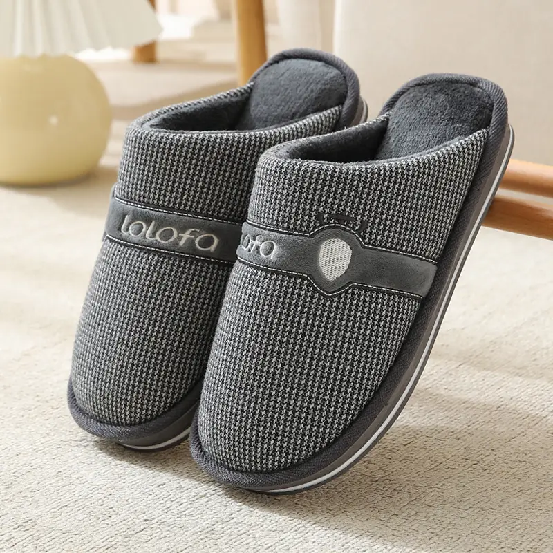2023 Winter Men's Large Size Retro Cotton Slippers Indoor Non-Slip Home Thick-Soled Warm Men's Thickened Couple Slippers