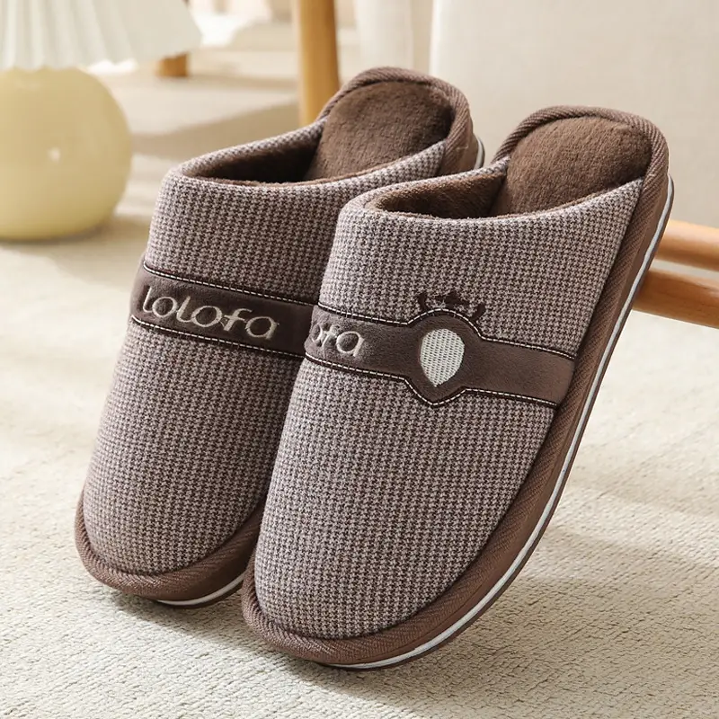 2023 Winter Men's Large Size Retro Cotton Slippers Indoor Non-Slip Home Thick-Soled Warm Men's Thickened Couple Slippers