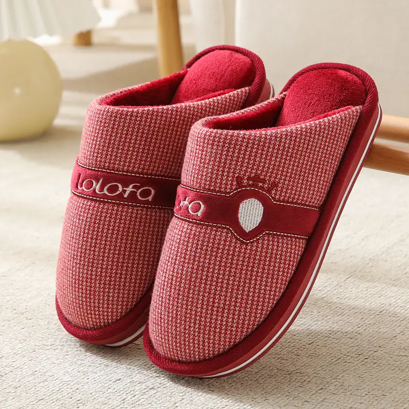 2023 Winter Men's Large Size Retro Cotton Slippers Indoor Non-Slip Home Thick-Soled Warm Men's Thickened Couple Slippers