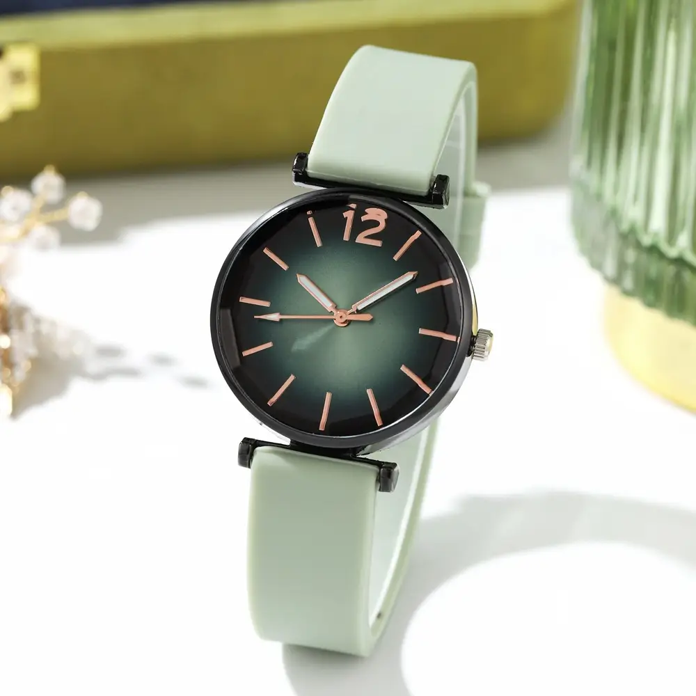 Women's Pink Silicone Quartz Watch with Diamond Glass Dial - Image 9