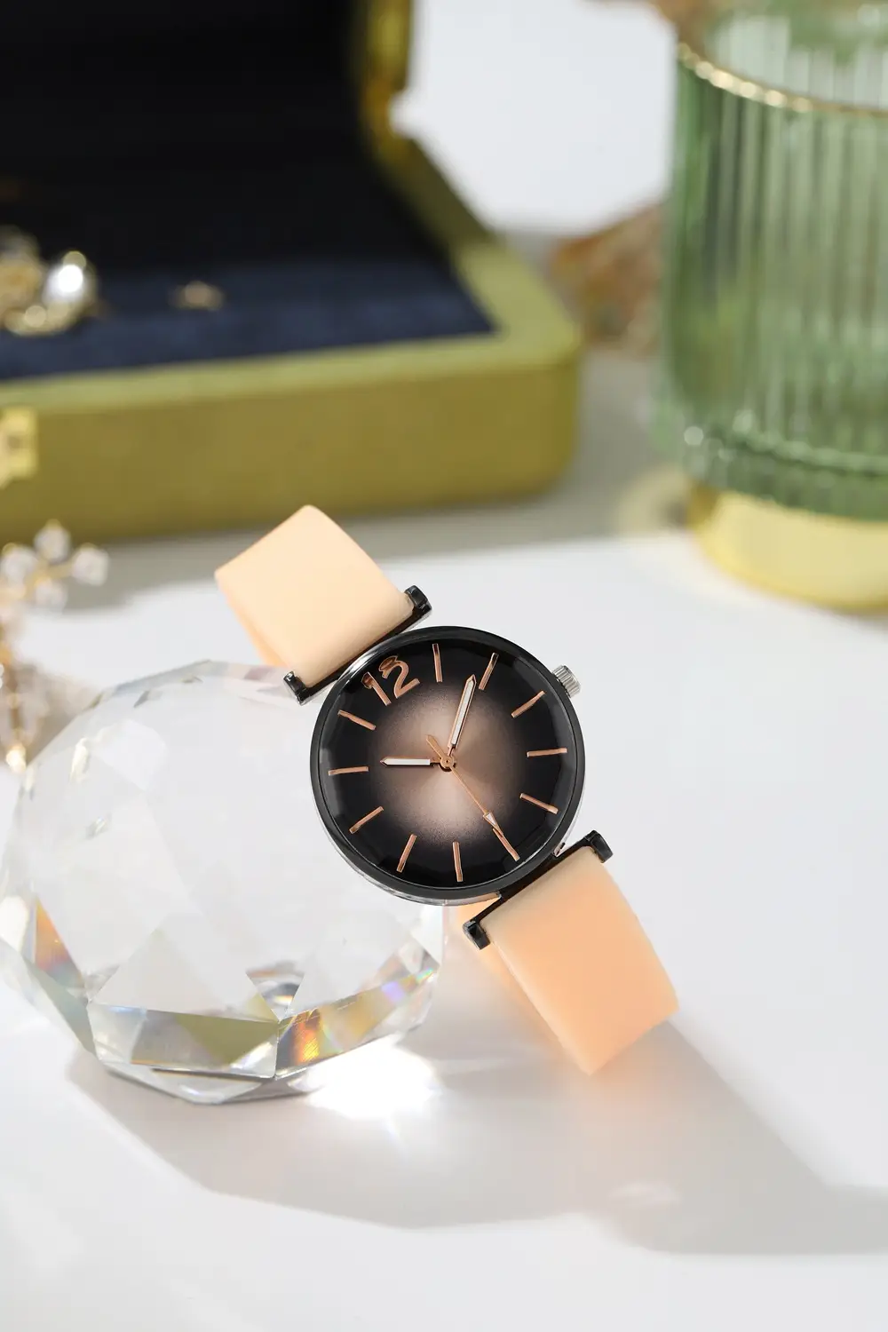 Women's Pink Silicone Quartz Watch with Diamond Glass Dial — feature 4