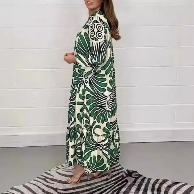 2024 Printed V-neck Nine-sleeve Long Dress - Image 5