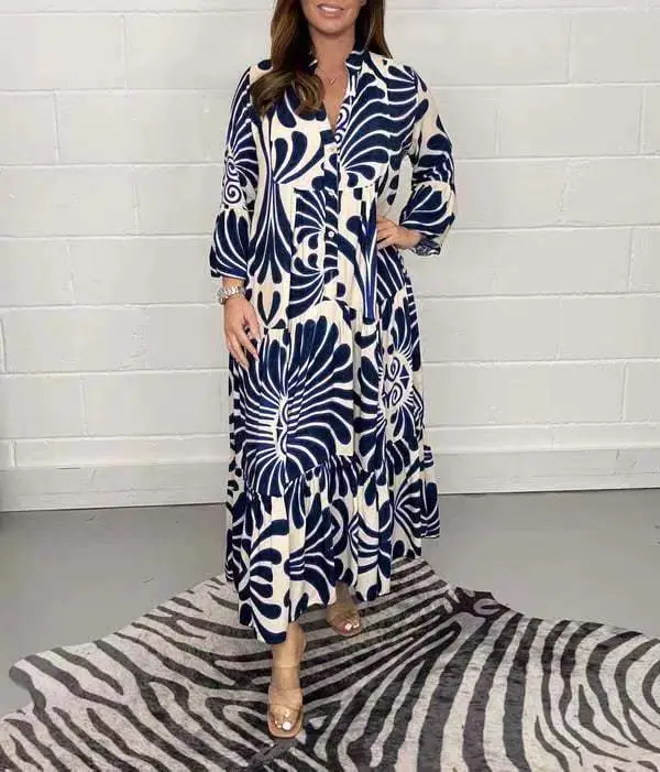 2024 Printed V-neck Nine-sleeve Long Dress — feature 4