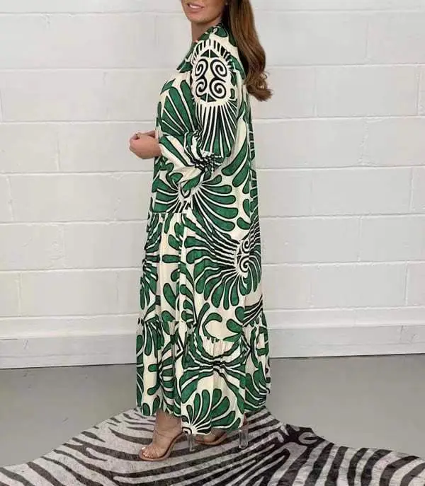 2024 Printed V-neck Nine-sleeve Long Dress — feature 5