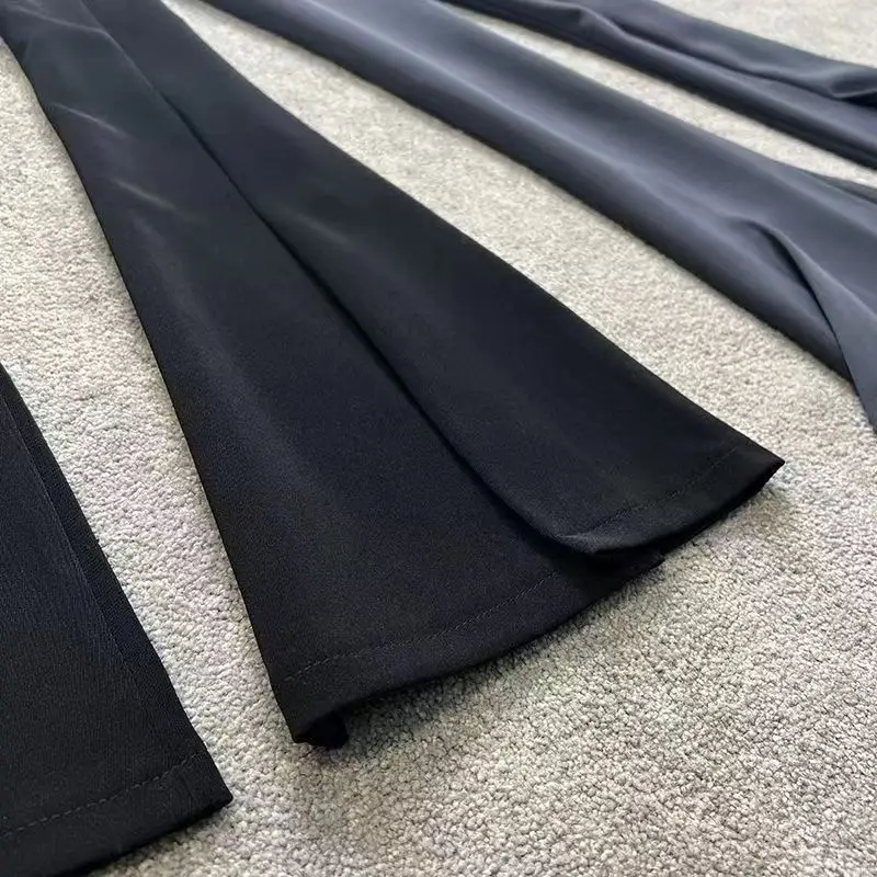 Women Split Flared Slim Fit High Waist Pants Black White — feature 10