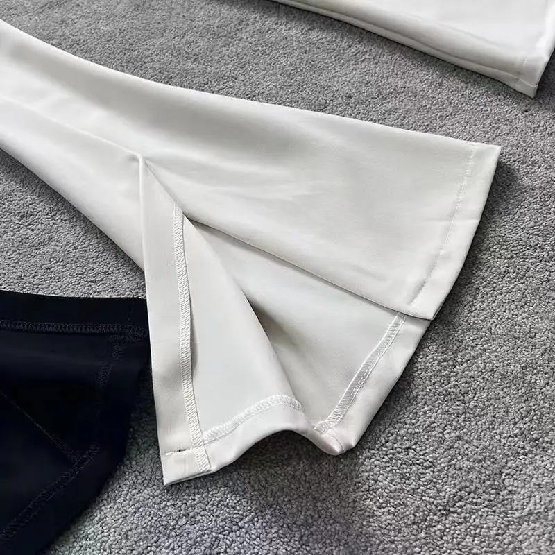 Women Split Flared Slim Fit High Waist Pants Black White — feature 3