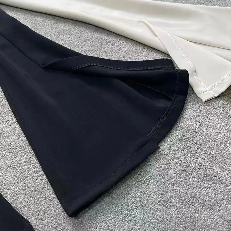Women Split Flared Slim Fit High Waist Pants Black White — feature 5