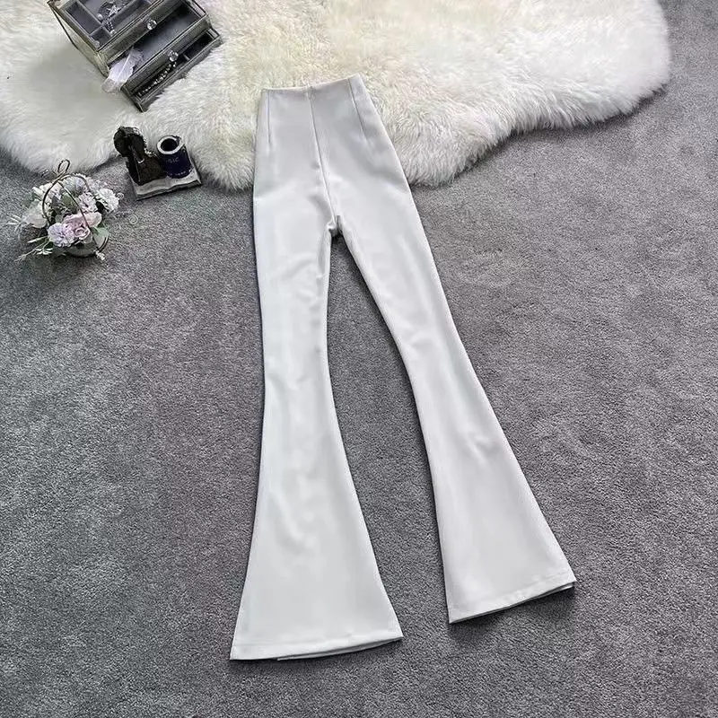 Women Split Flared Slim Fit High Waist Pants Black White — feature 7