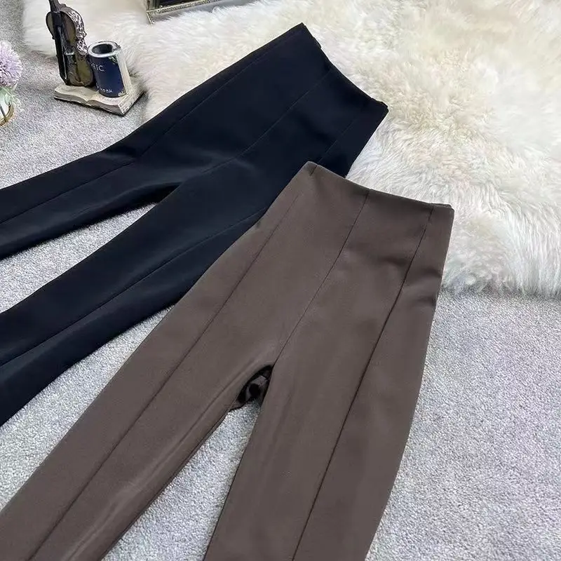 Women Split Flared Slim Fit High Waist Pants Black White — feature 9