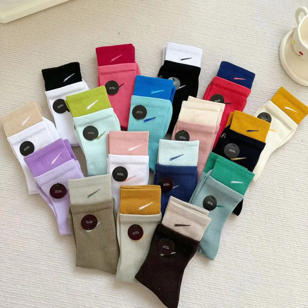 Socks for Women, Double Ruffled Mouth Colorful Matching Mid-Tube Fake Two-Piece Men's Sports Basketball Socks for Couples Ins Trendy Colorfulful Socks