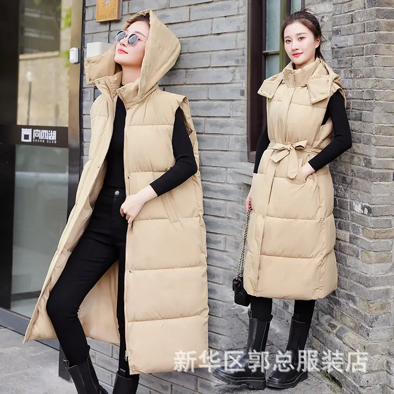 Women Down Cotton Vest Black Extra Long Drawstring 2024 - Image 5