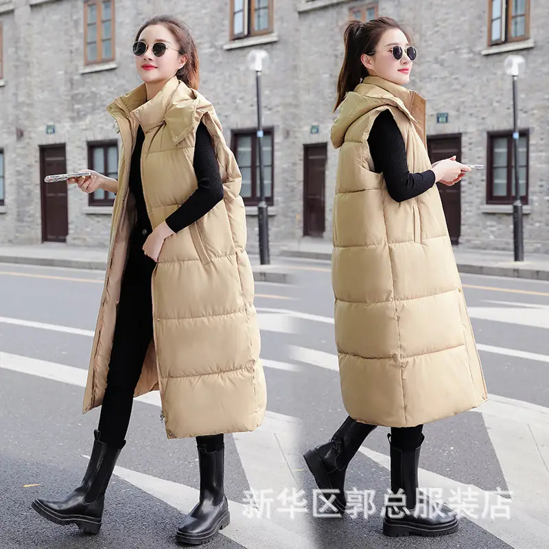 Women Down Cotton Vest Black Extra Long Drawstring 2024 - Image 6