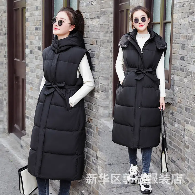 Women Down Cotton Vest Black Extra Long Drawstring 2024 - Image 7