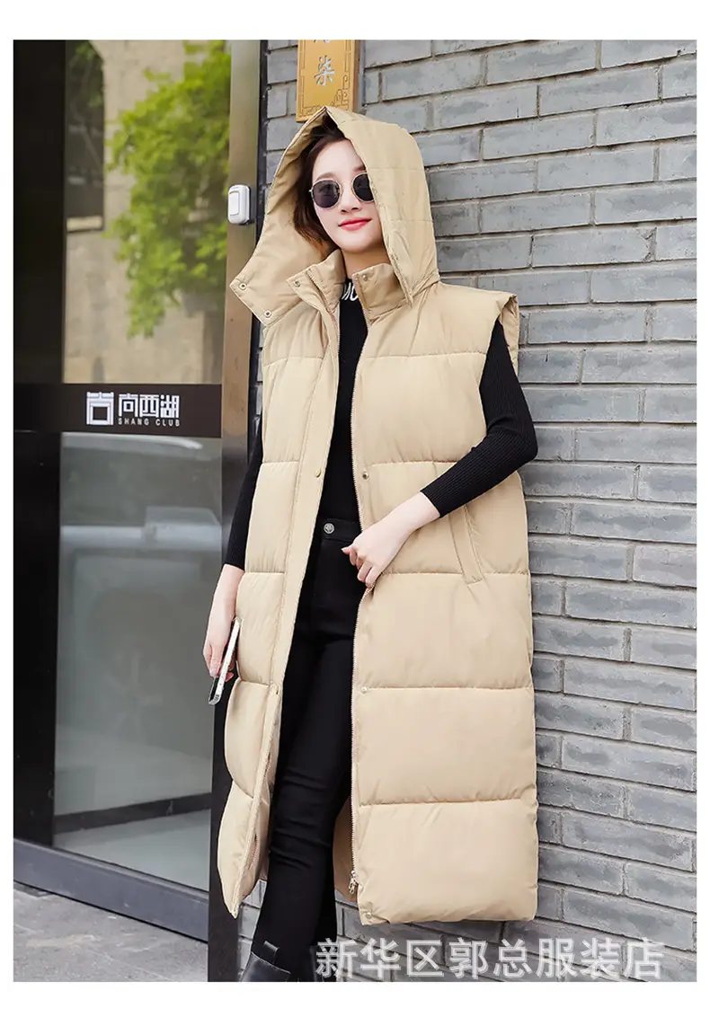 Women Down Cotton Vest Black Extra Long Drawstring 2024 — feature 16