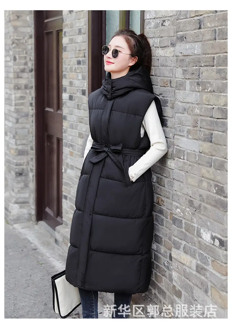 Women Down Cotton Vest Black Extra Long Drawstring 2024 — feature 20