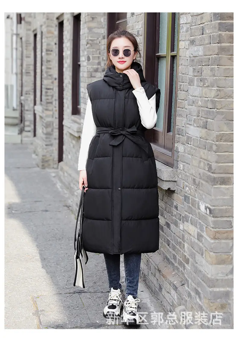 Women Down Cotton Vest Black Extra Long Drawstring 2024 — feature 21