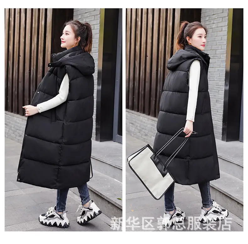 Women Down Cotton Vest Black Extra Long Drawstring 2024 — feature 22