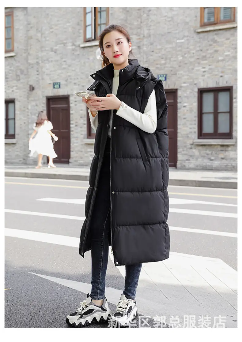 Women Down Cotton Vest Black Extra Long Drawstring 2024 — feature 24