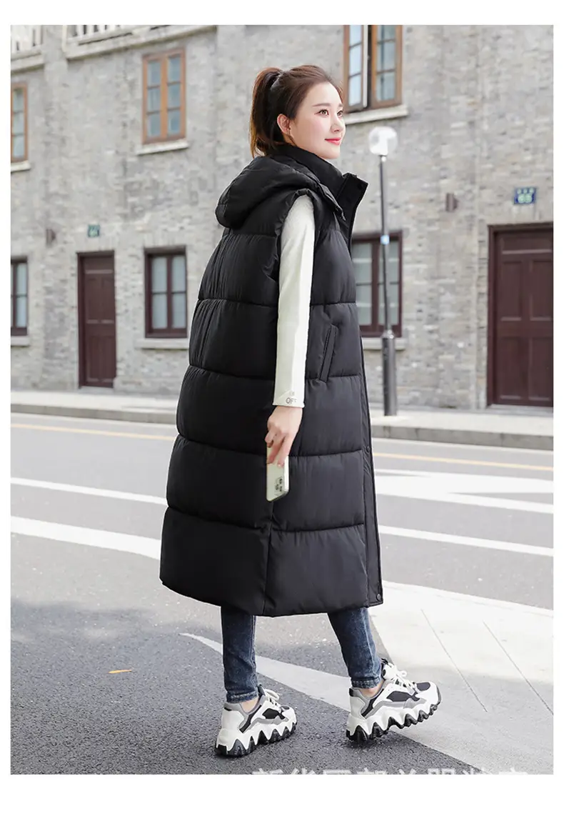 Women Down Cotton Vest Black Extra Long Drawstring 2024 — feature 25