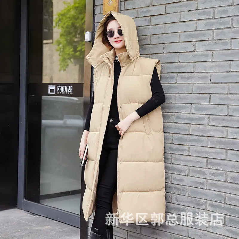 Women Down Cotton Vest Black Extra Long Drawstring 2024 - Image 2