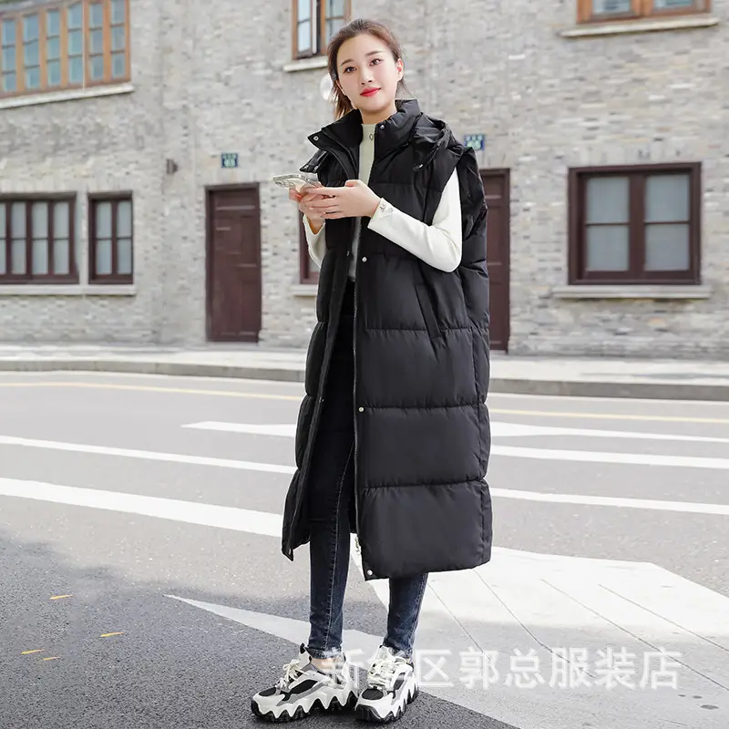 Women Down Cotton Vest Black Extra Long Drawstring 2024 - Image 3