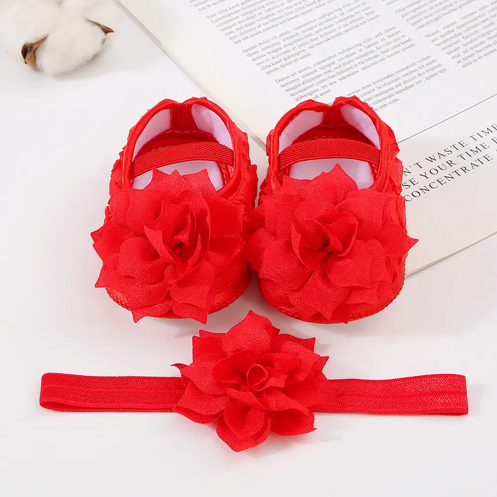 Baby Shoes Hair Band Set 0-1 Years Old Baby Shoes 2-4-6-August Soft Sole Toddler Shoes Instagram Fashion