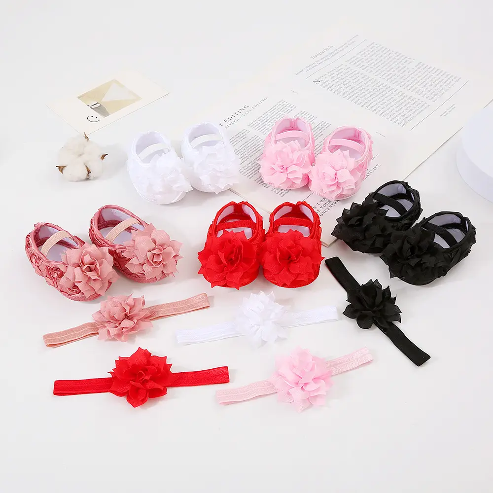 Baby Shoes Hair Band Set 0-1 Years Old Baby Shoes 2-4-6-August Soft Sole Toddler Shoes Instagram Fashion — feature 2