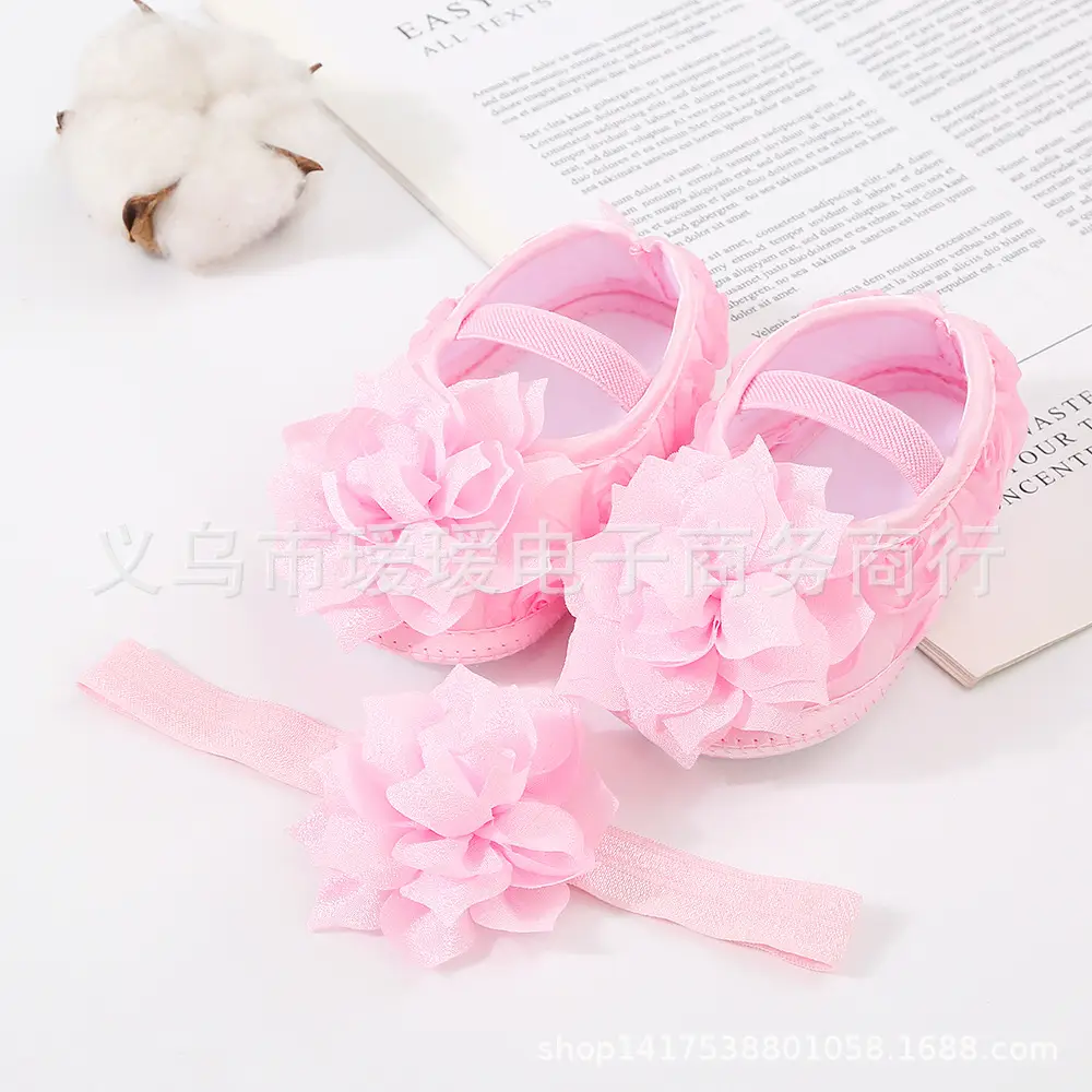 Baby Shoes Hair Band Set 0-1 Years Old Baby Shoes 2-4-6-August Soft Sole Toddler Shoes Instagram Fashion