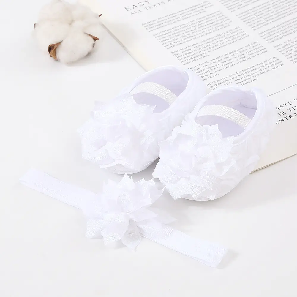 Baby Shoes Hair Band Set 0-1 Years Old Baby Shoes 2-4-6-August Soft Sole Toddler Shoes Instagram Fashion