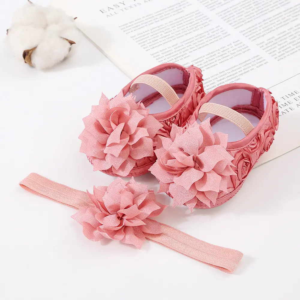 Baby Shoes Hair Band Set 0-1 Years Old Baby Shoes 2-4-6-August Soft Sole Toddler Shoes Instagram Fashion
