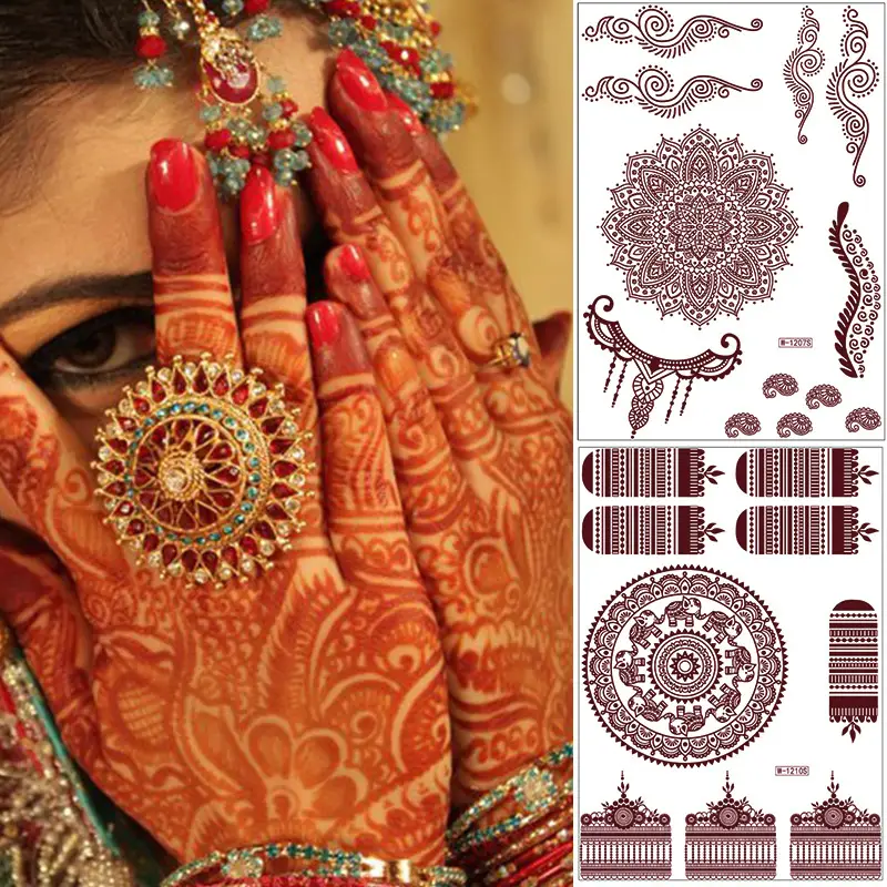 Zhengxiang New Cross-Border Brown Lace Tattoo Stickers Waterproof Floral Indian Henna Art Tattoo Amazon