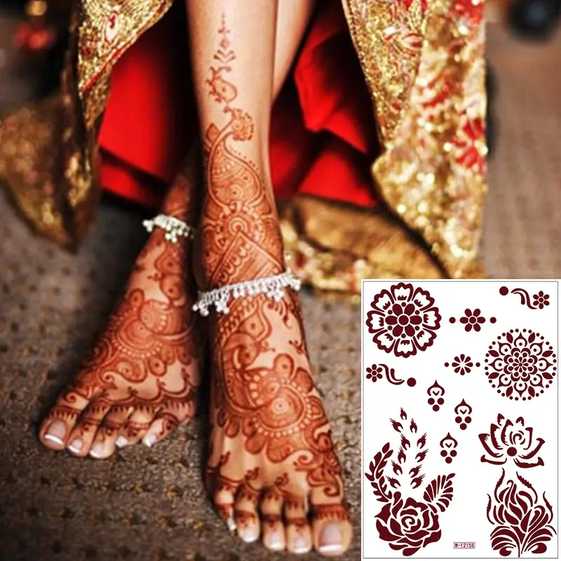 Zhengxiang New Cross-Border Brown Lace Tattoo Stickers Waterproof Floral Indian Henna Art Tattoo Amazon