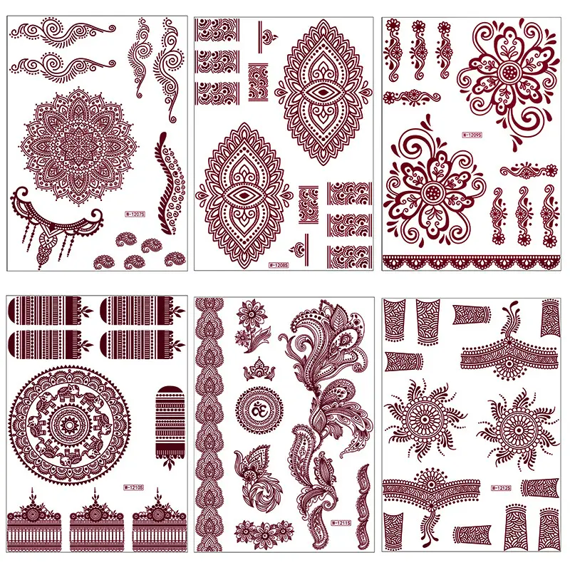 Zhengxiang New Cross-Border Brown Lace Tattoo Stickers Waterproof Floral Indian Henna Art Tattoo Amazon