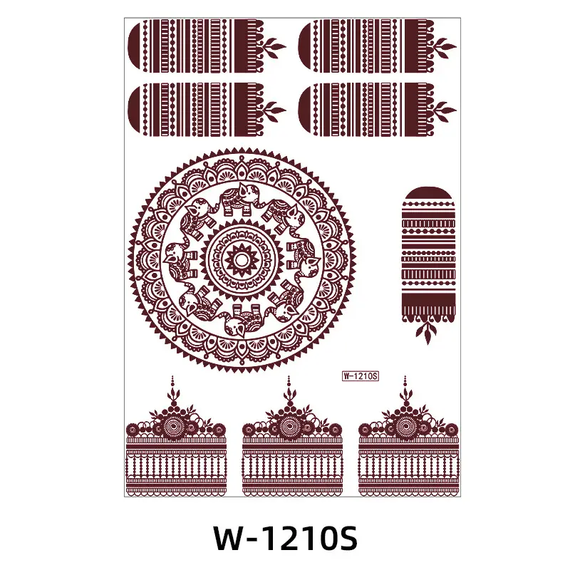 Zhengxiang New Cross-Border Brown Lace Tattoo Stickers Waterproof Floral Indian Henna Art Tattoo Amazon