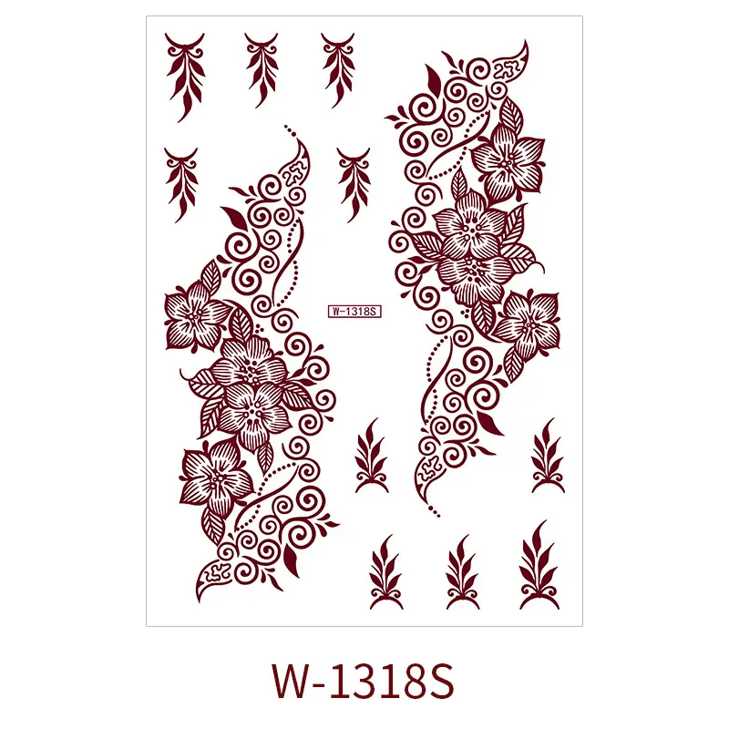Zhengxiang New Cross-Border Brown Lace Tattoo Stickers Waterproof Floral Indian Henna Art Tattoo Amazon
