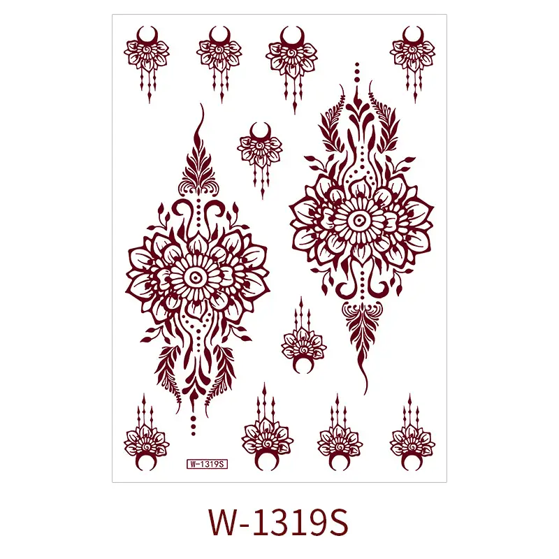 Zhengxiang New Cross-Border Brown Lace Tattoo Stickers Waterproof Floral Indian Henna Art Tattoo Amazon