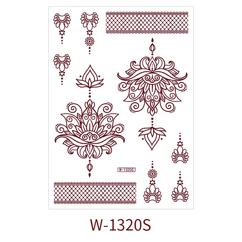Zhengxiang New Cross-Border Brown Lace Tattoo Stickers Waterproof Floral Indian Henna Art Tattoo Amazon