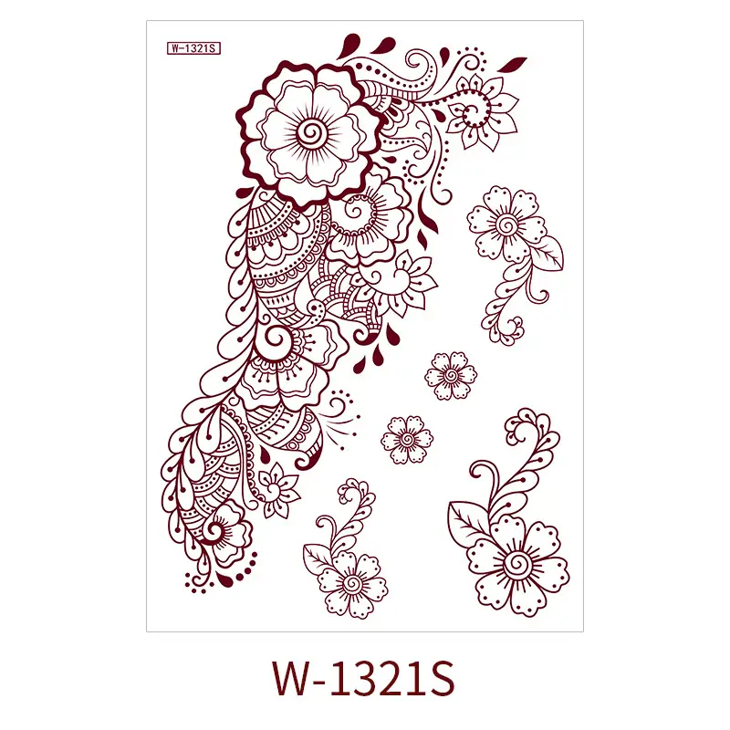 Zhengxiang New Cross-Border Brown Lace Tattoo Stickers Waterproof Floral Indian Henna Art Tattoo Amazon