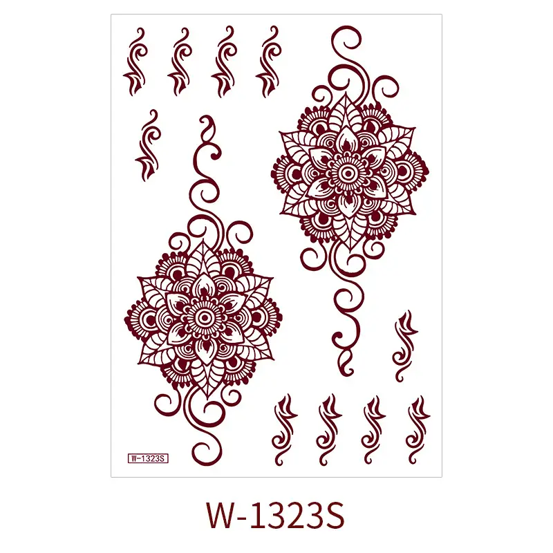 Zhengxiang New Cross-Border Brown Lace Tattoo Stickers Waterproof Floral Indian Henna Art Tattoo Amazon