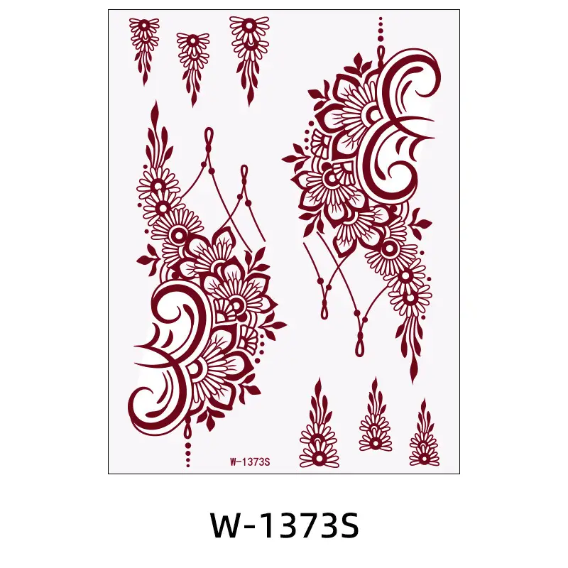 Zhengxiang New Cross-Border Brown Lace Tattoo Stickers Waterproof Floral Indian Henna Art Tattoo Amazon