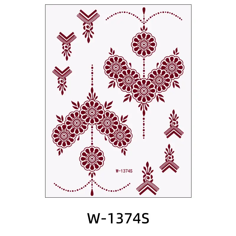 Zhengxiang New Cross-Border Brown Lace Tattoo Stickers Waterproof Floral Indian Henna Art Tattoo Amazon