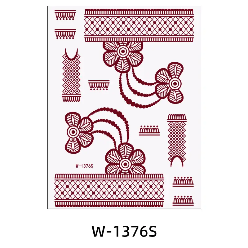Zhengxiang New Cross-Border Brown Lace Tattoo Stickers Waterproof Floral Indian Henna Art Tattoo Amazon
